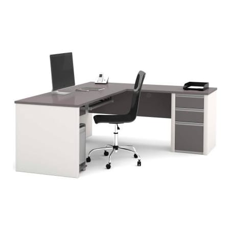 Bestar Bestar L Desk W/ Pedestal - 71" - Slate & Sandstone - Connexion Series 93880-1459